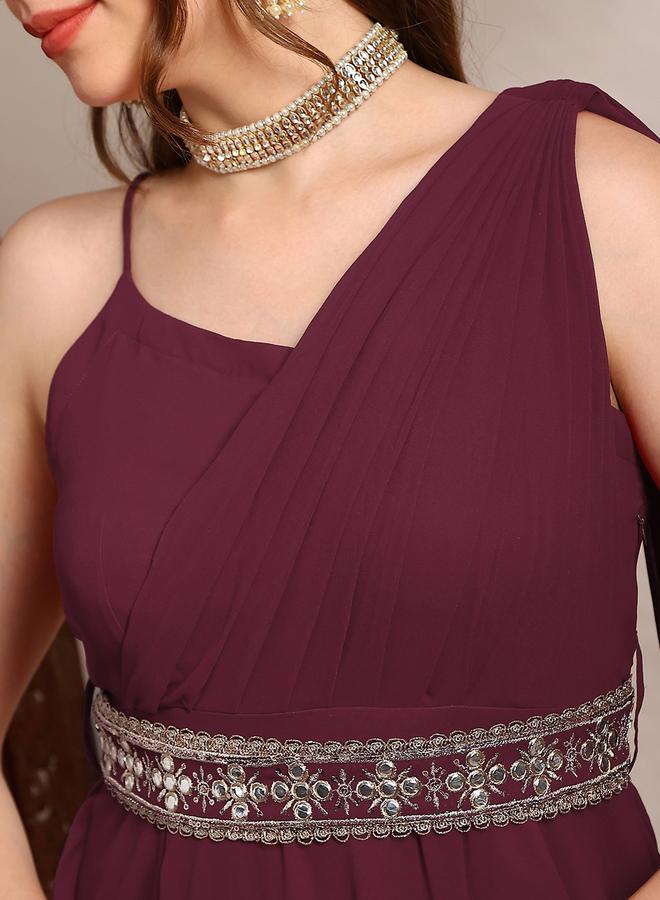 globus Women Maroon Strappy Embroidered Maxi Dress - Image 3